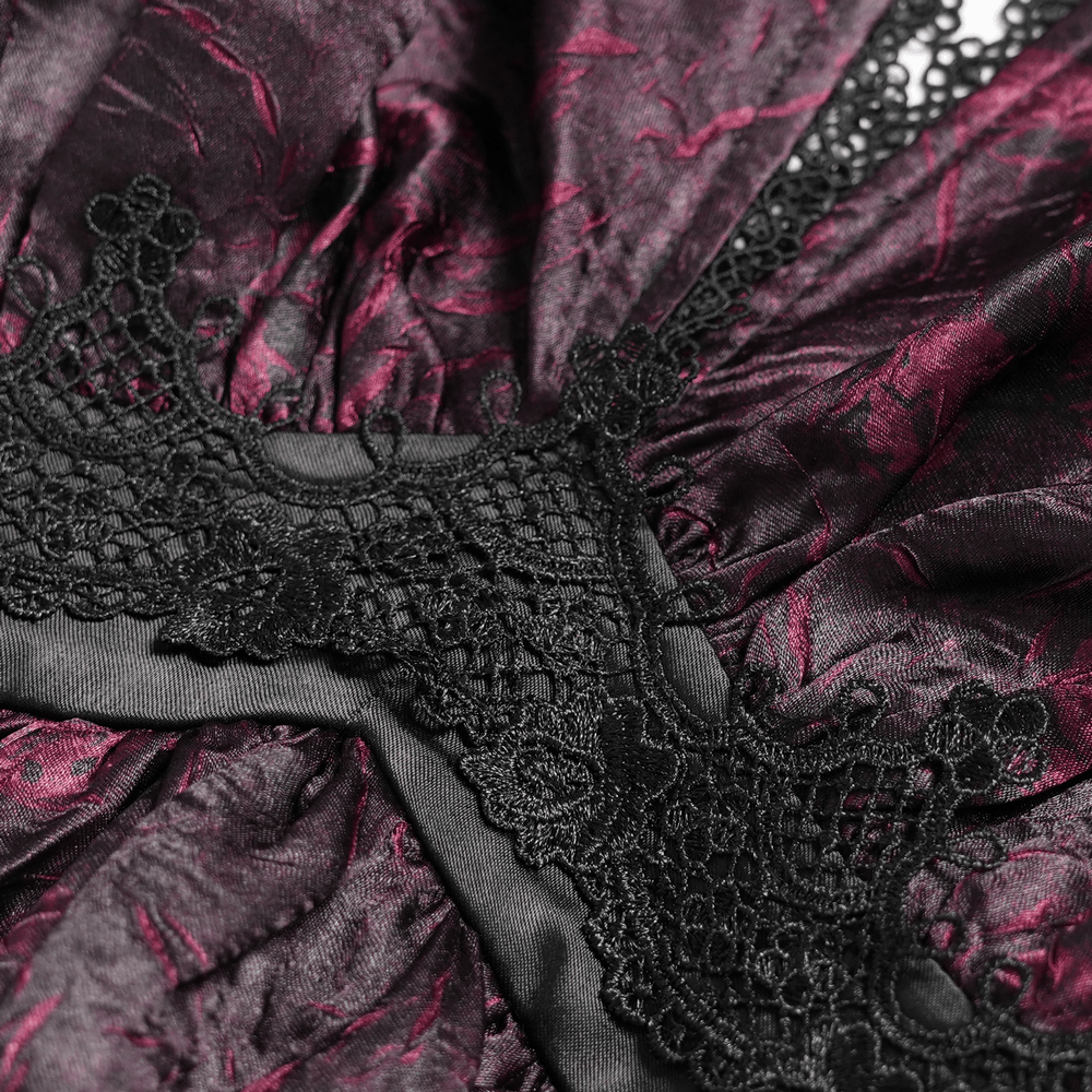 Gothic Burgundy Halter Dress with Lace Layers - image 8