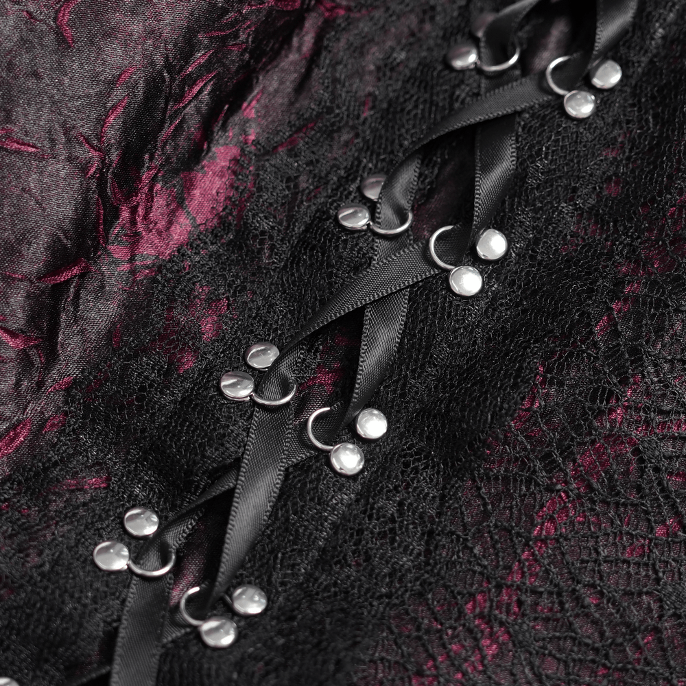 Gothic Burgundy Halter Dress with Lace Layers - image 9