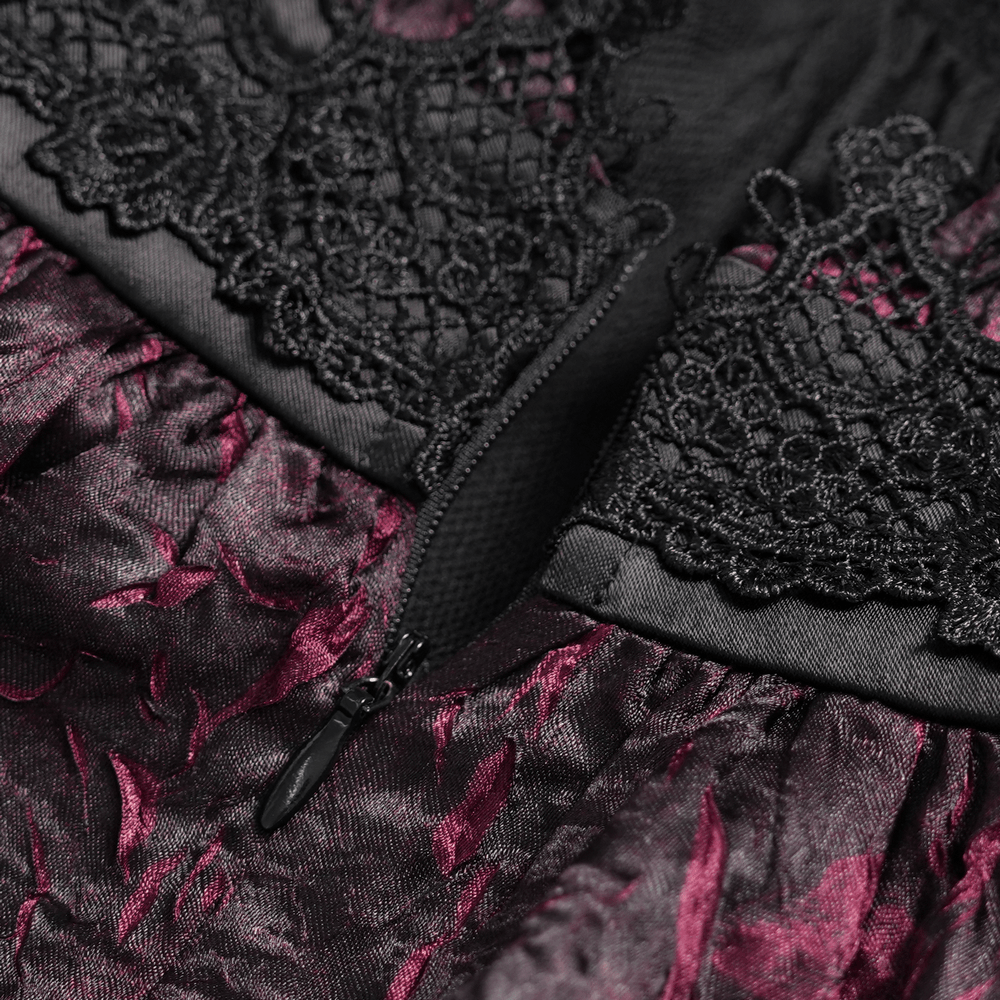 Gothic Burgundy Halter Dress with Lace Layers - image 10