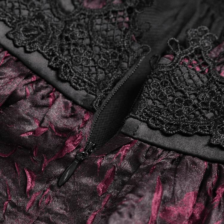 Gothic Burgundy Halter Dress with Lace Layers - image 10