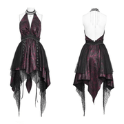 Gothic Burgundy Halter Dress with Lace Layers - image 3