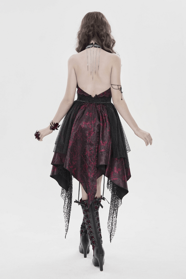 Gothic Burgundy Halter Dress with Lace Layers - image 16