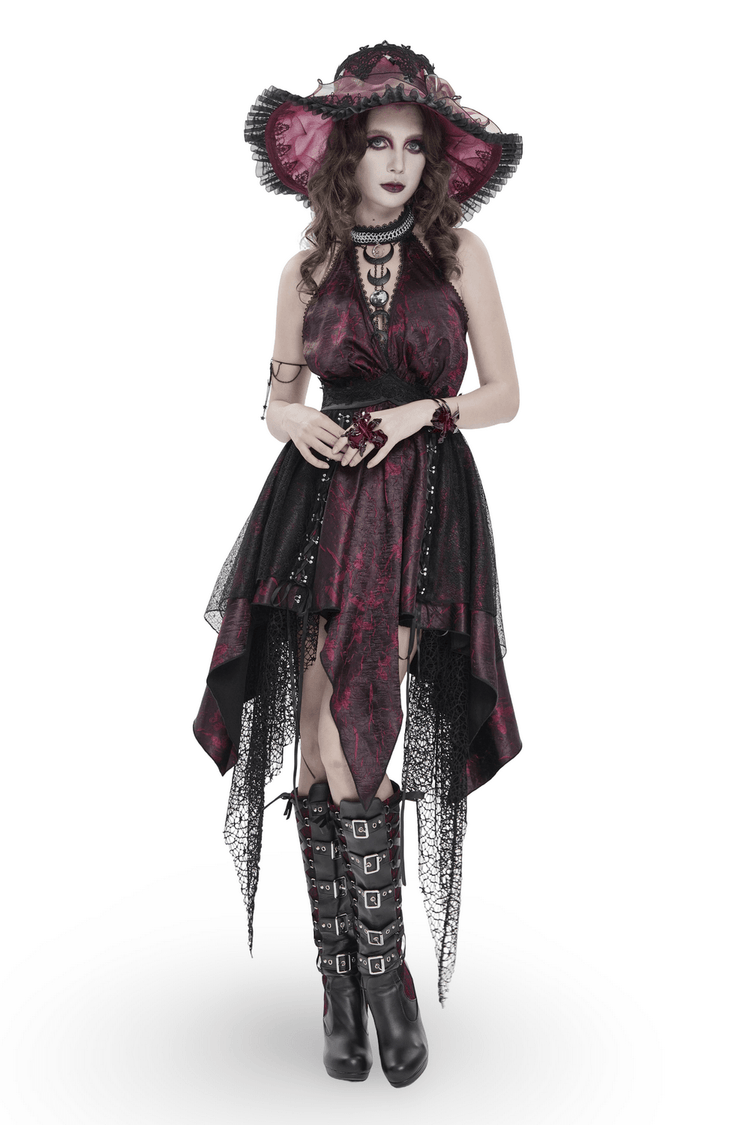 Gothic Burgundy Halter Dress with Lace Layers - image 1