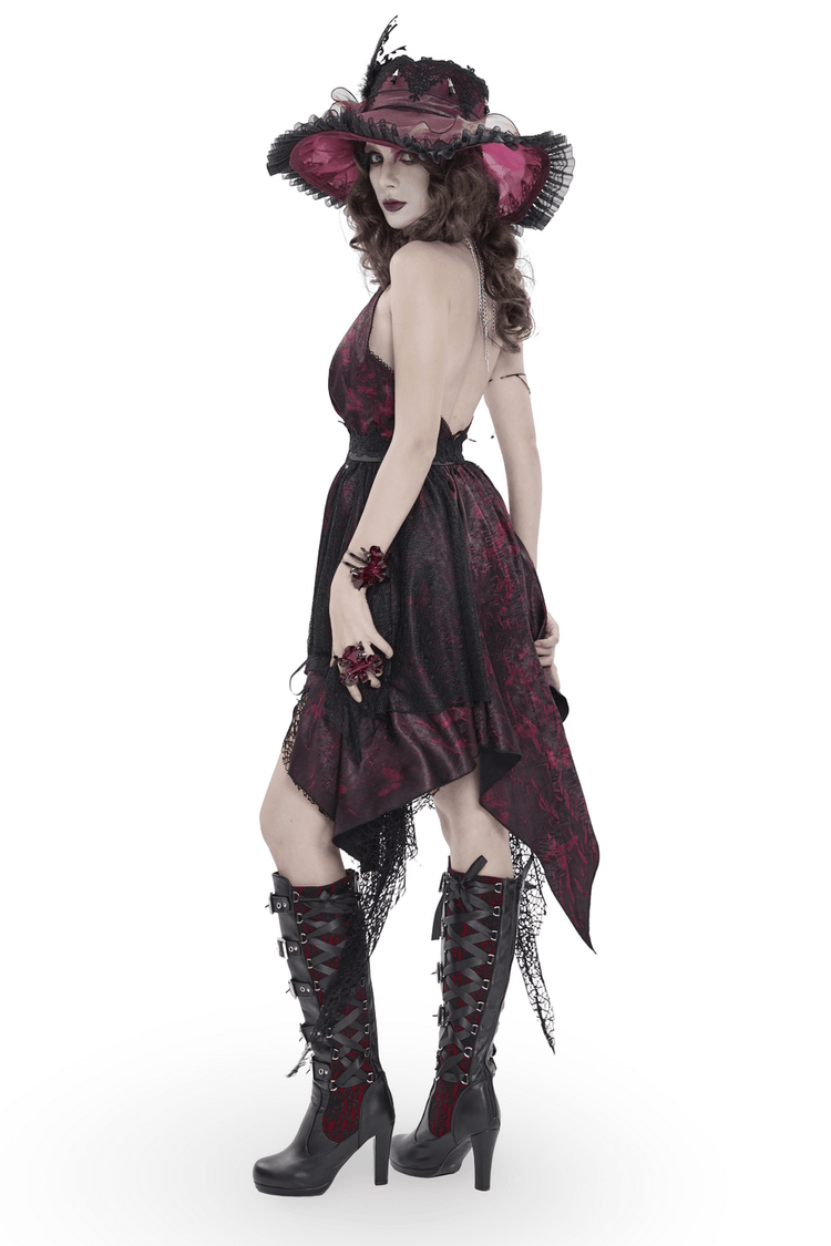 Gothic Burgundy Halter Dress with Lace Layers - image 2