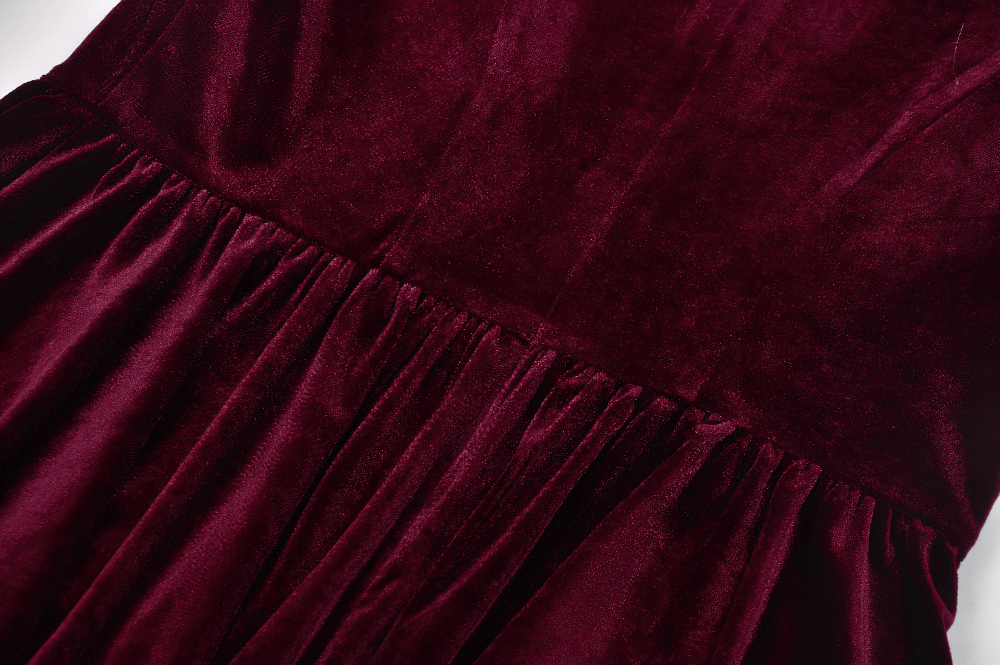 Gothic Burgundy Velvet Dress with Lace Trim and Puff Sleeves - image 10