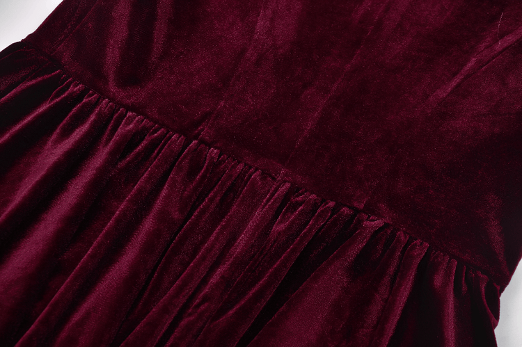 Gothic Burgundy Velvet Dress with Lace Trim and Puff Sleeves - image 10