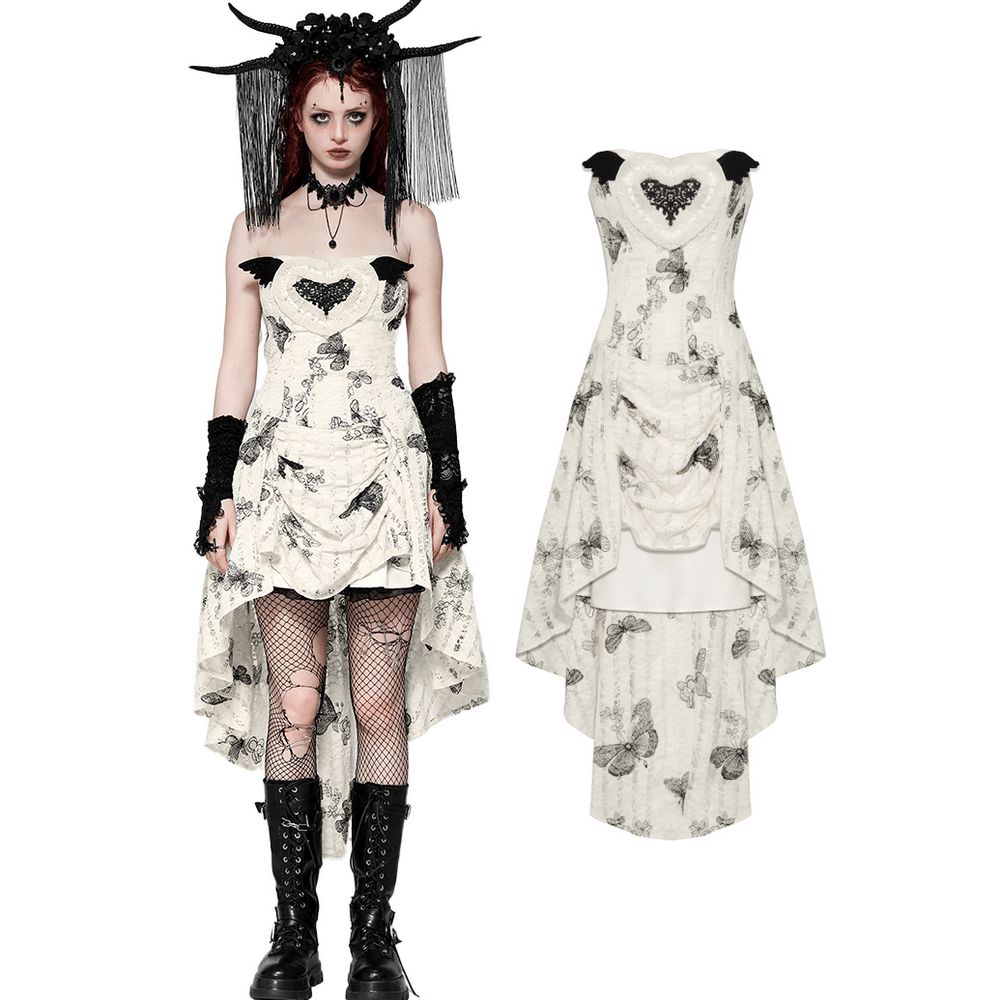 Gothic Butterfly Print Lace-Up Off-Shoulder Dress - image 3
