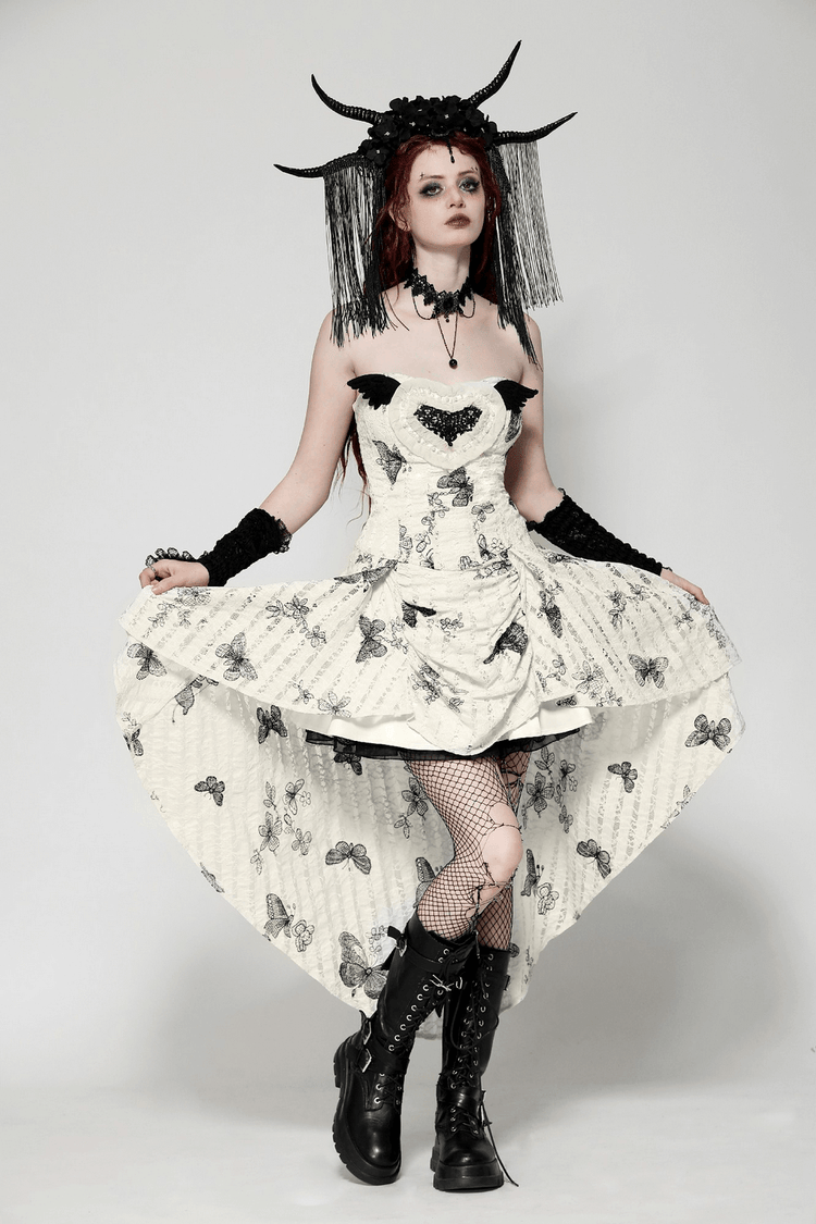 Gothic Butterfly Print Lace-Up Off-Shoulder Dress - image 15