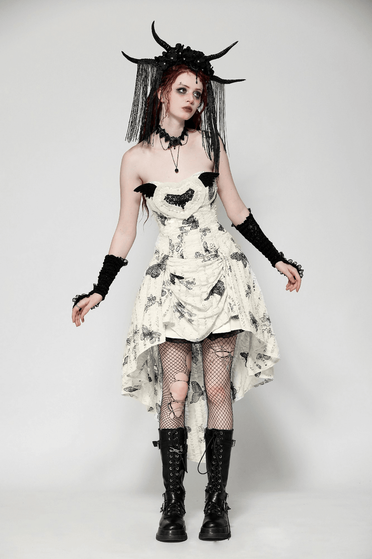 Gothic Butterfly Print Lace-Up Off-Shoulder Dress - image 14