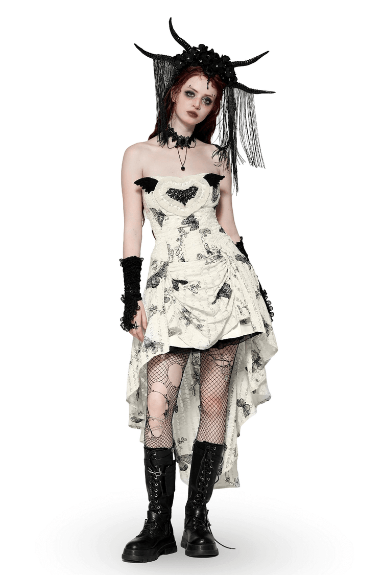 Gothic Butterfly Print Lace-Up Off-Shoulder Dress - image 1
