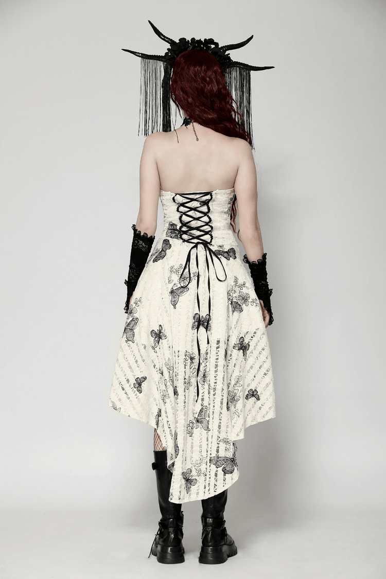 Gothic Butterfly Print Lace-Up Off-Shoulder Dress - image 12