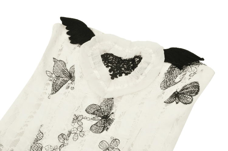Gothic Butterfly Print Lace-Up Off-Shoulder Dress - image 6