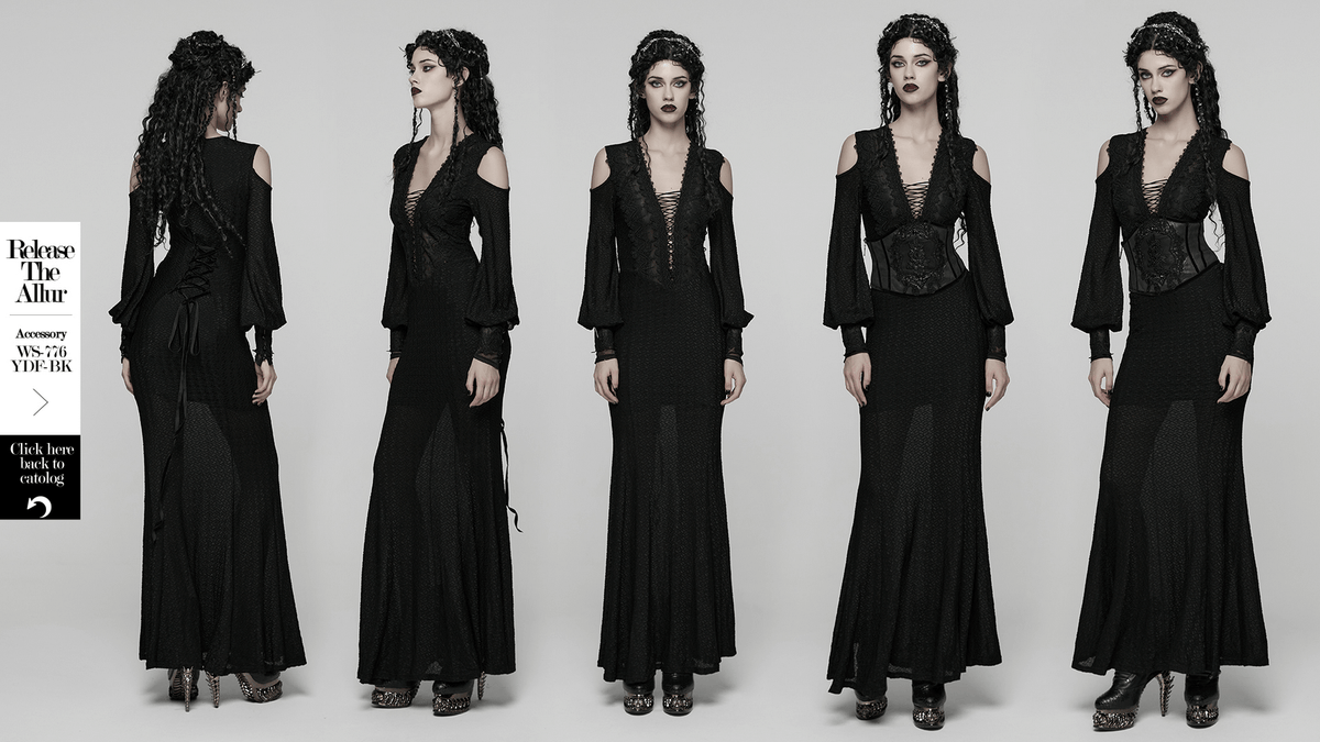 Gothic Cold Shoulder Lace Mesh Maxi Dress with Corset - image 15