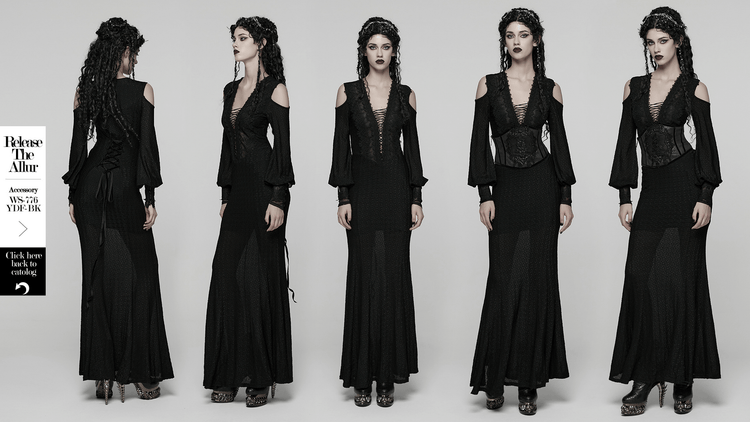 Gothic Cold Shoulder Lace Mesh Maxi Dress with Corset - image 15