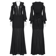 Gothic Cold Shoulder Lace Mesh Maxi Dress with Corset - image 3