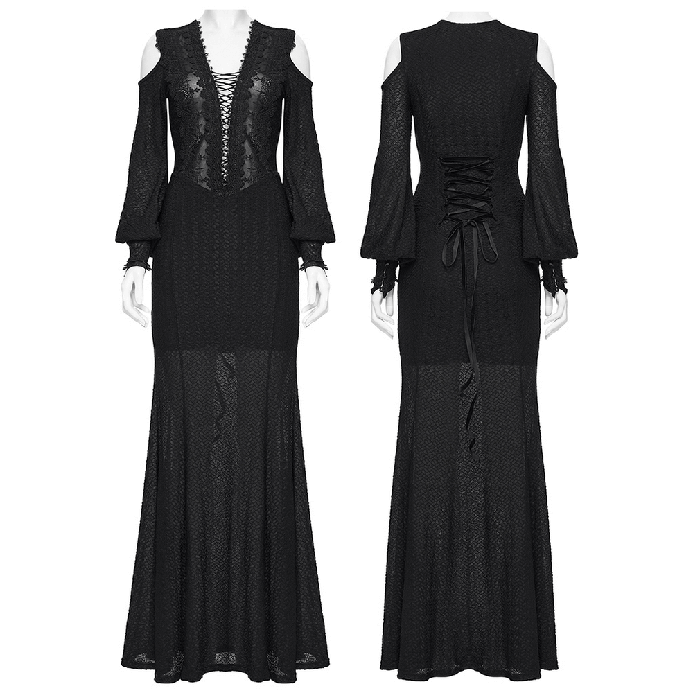Gothic Cold Shoulder Lace Mesh Maxi Dress with Corset - image 3