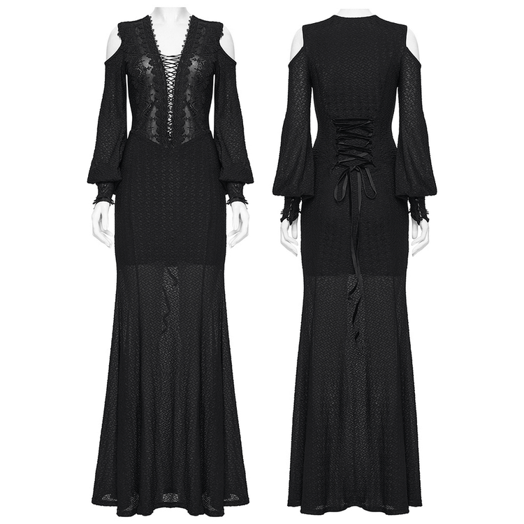 Gothic Cold Shoulder Lace Mesh Maxi Dress with Corset - image 3