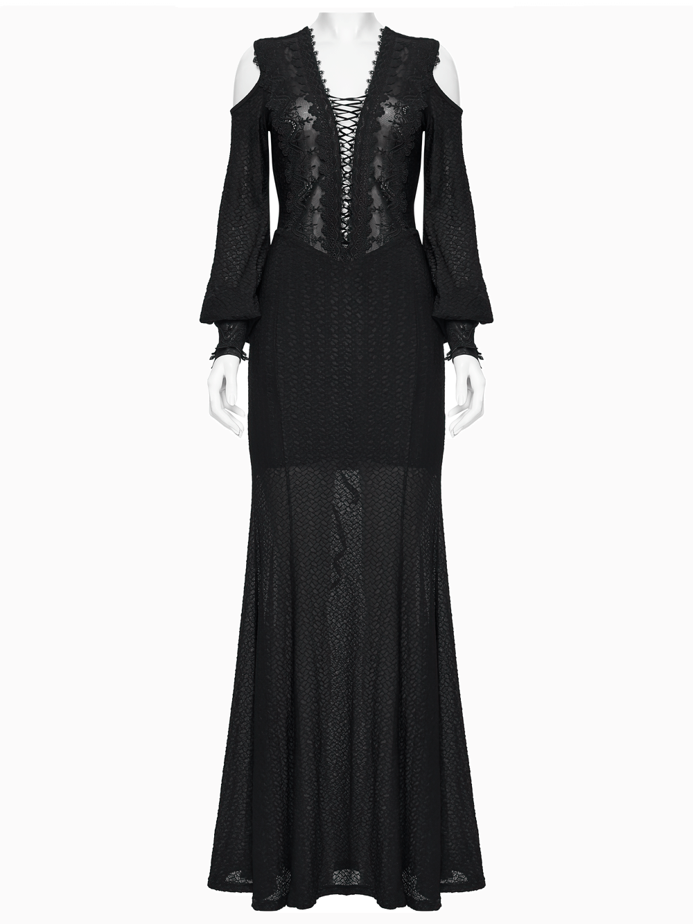 Gothic Cold Shoulder Lace Mesh Maxi Dress with Corset - image 4