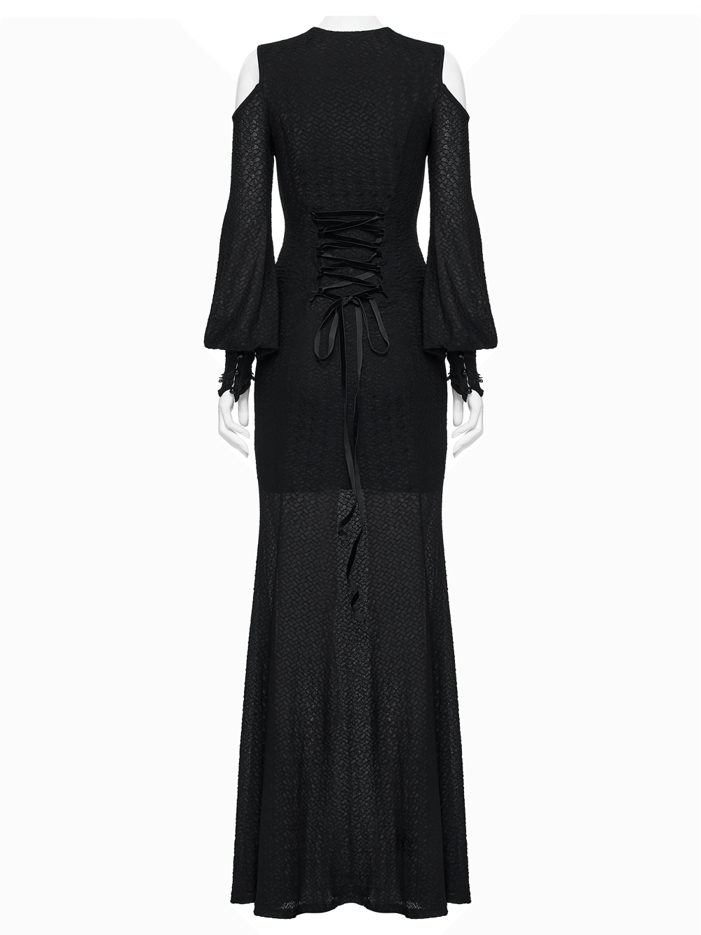 Gothic Cold Shoulder Lace Mesh Maxi Dress with Corset - image 6