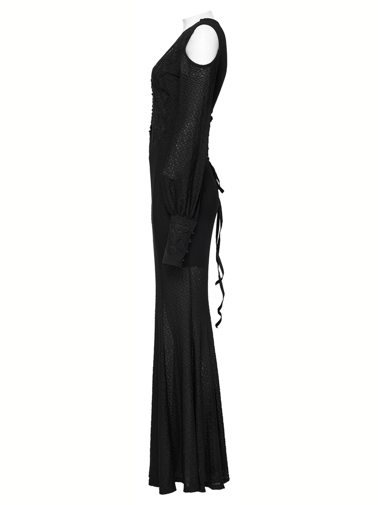 Gothic Cold Shoulder Lace Mesh Maxi Dress with Corset - image 5