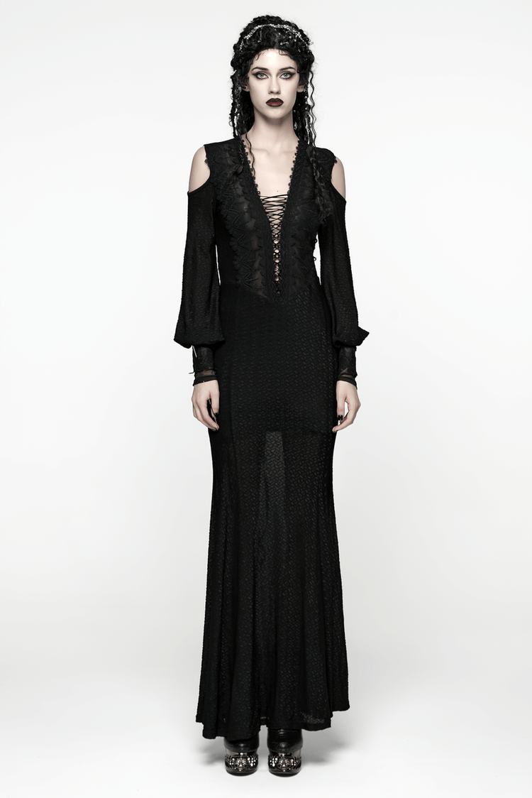 Gothic Cold Shoulder Lace Mesh Maxi Dress with Corset - image 12