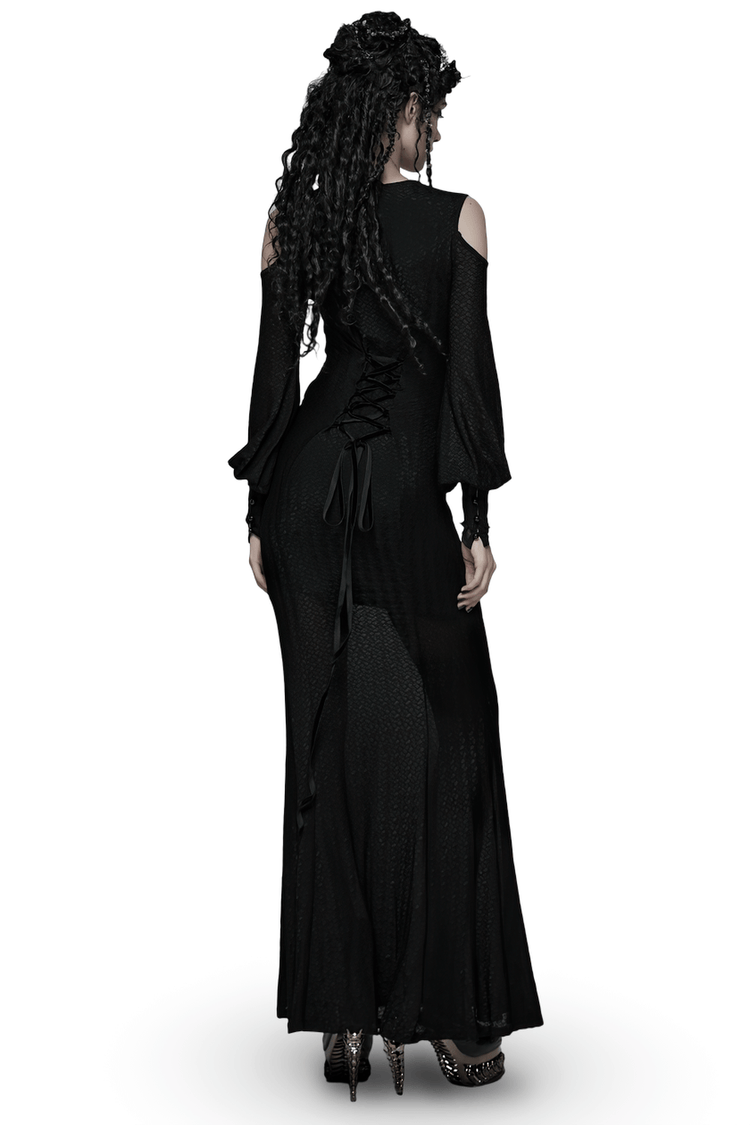 Gothic Cold Shoulder Lace Mesh Maxi Dress with Corset - image 2