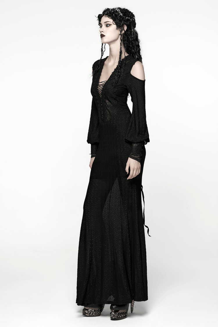 Gothic Cold Shoulder Lace Mesh Maxi Dress with Corset - image 13