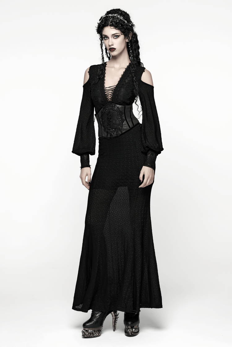 Gothic Cold Shoulder Lace Mesh Maxi Dress with Corset - image 14