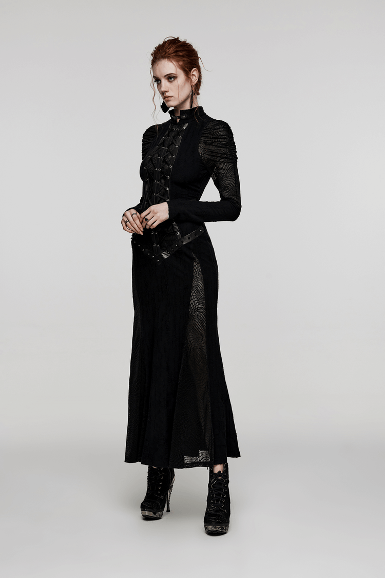 Gothic Decadence Lace-Up Mesh Dress for Women - image 11