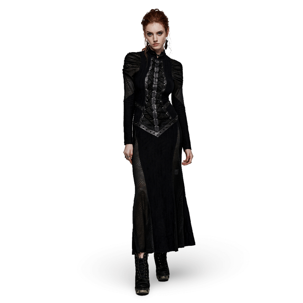 Gothic Decadence Lace-Up Mesh Dress for Women - image 1