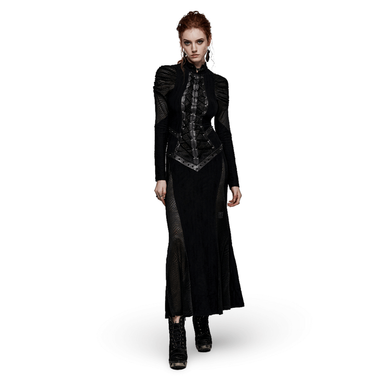 Gothic Decadence Lace-Up Mesh Dress for Women - image 1