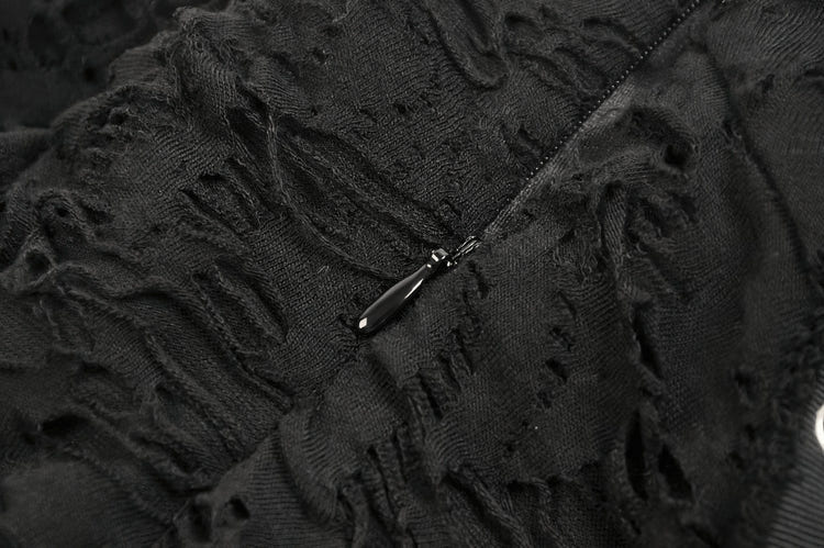 Close-up of the distressed texture and zipper detail.