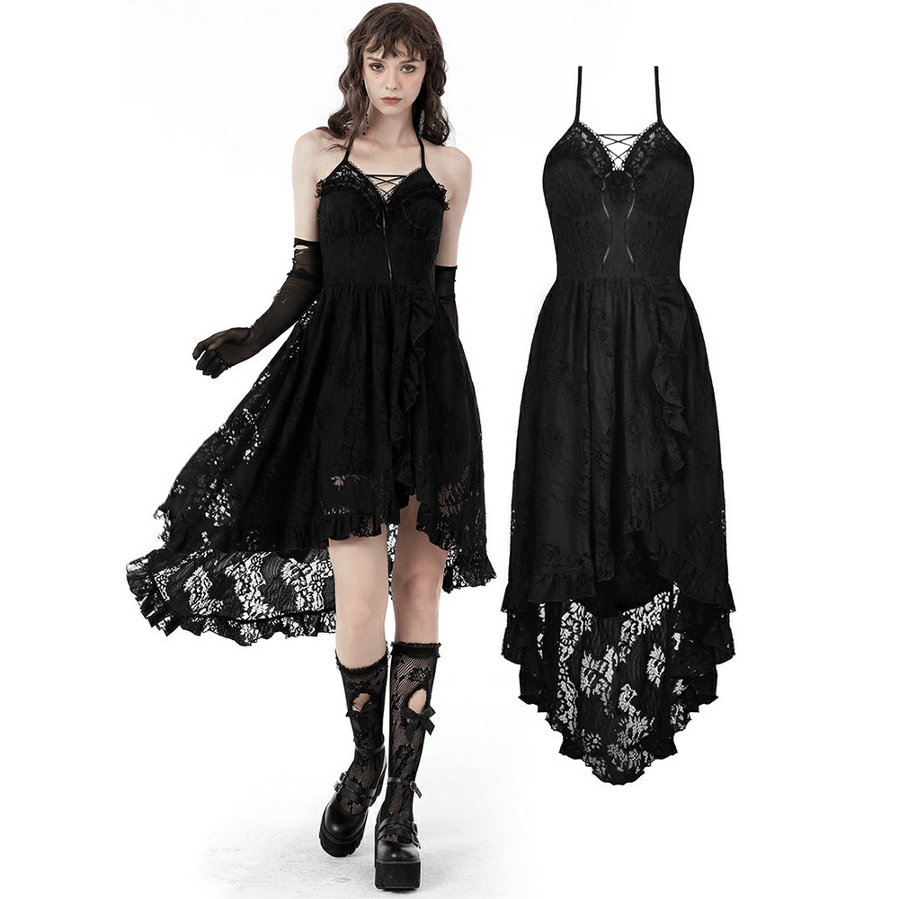 Gothic Dovetail Lace Dress with Ruffle Detailing - image 3