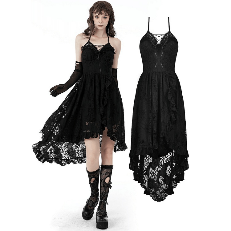 Gothic Dovetail Lace Dress with Ruffle Detailing - image 3