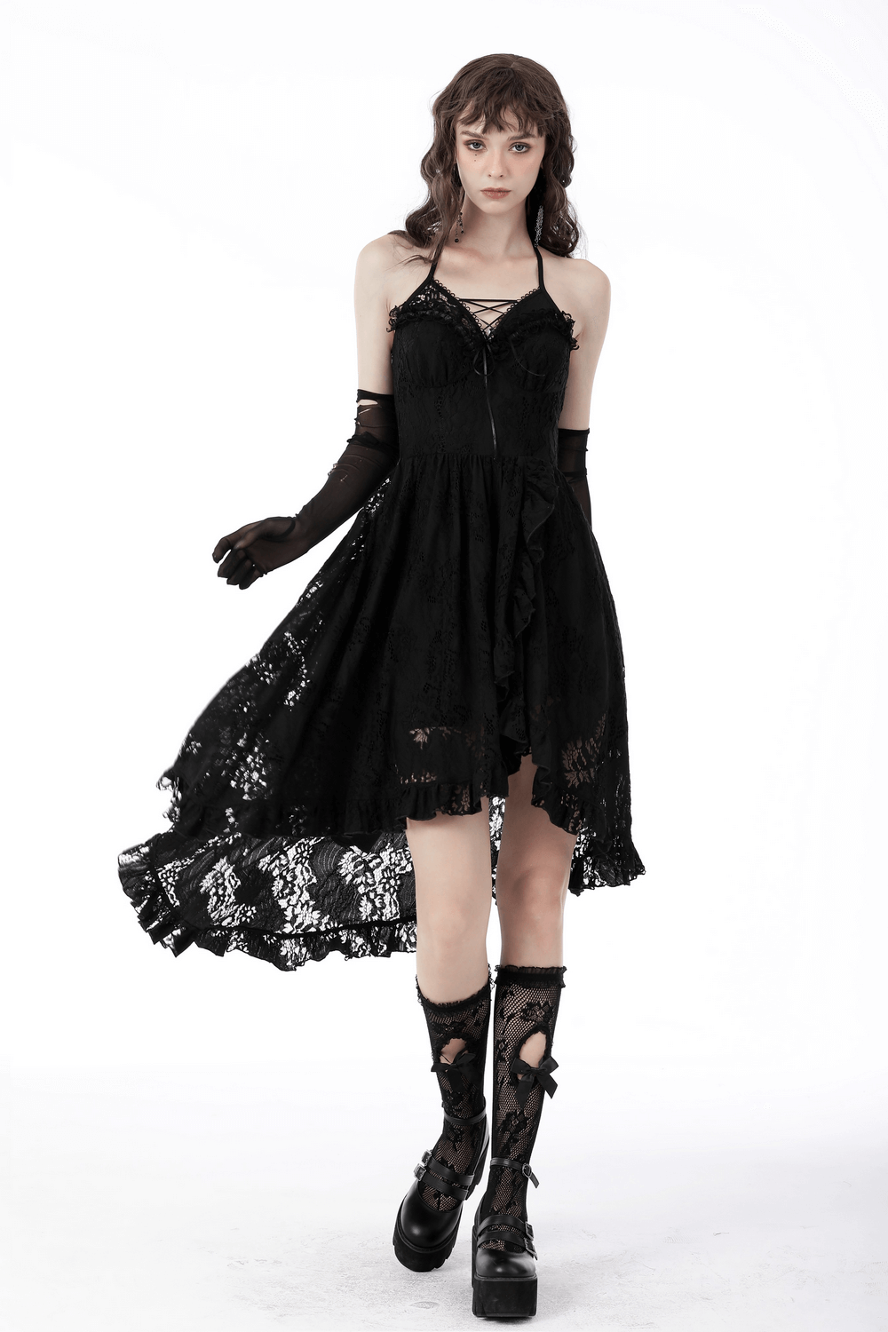 Gothic Dovetail Lace Dress with Ruffle Detailing - image 13