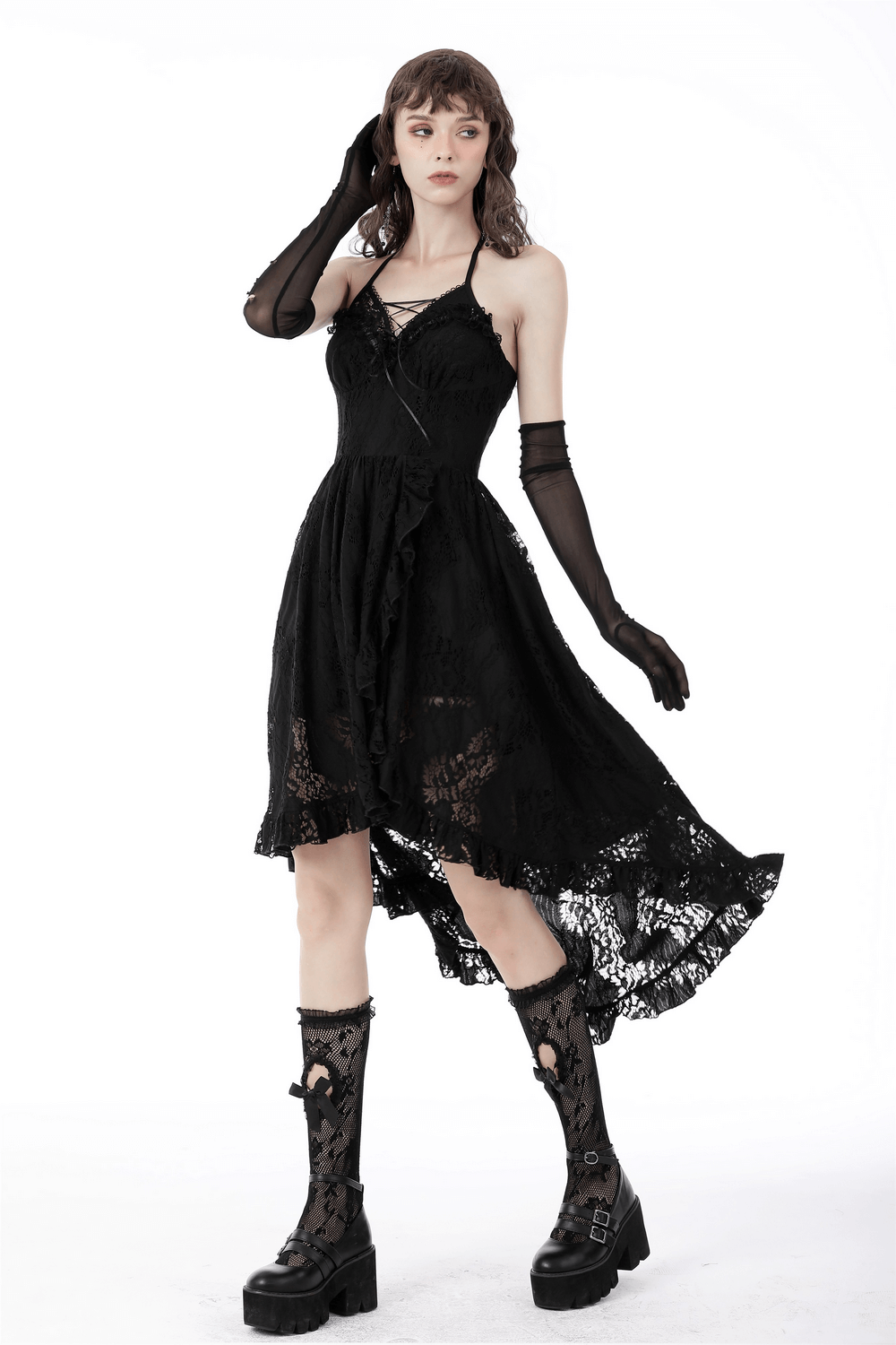 Gothic Dovetail Lace Dress with Ruffle Detailing - image 15