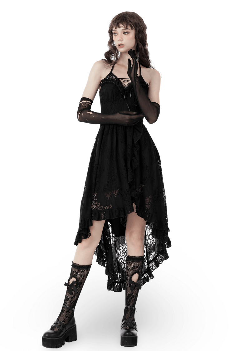 Gothic Dovetail Lace Dress with Ruffle Detailing - image 1