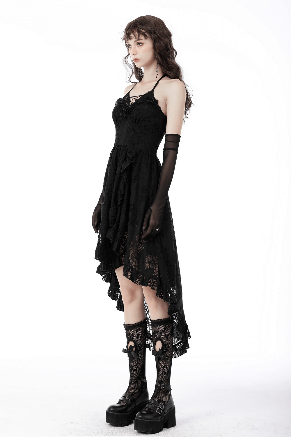 Gothic Dovetail Lace Dress with Ruffle Detailing - image 14