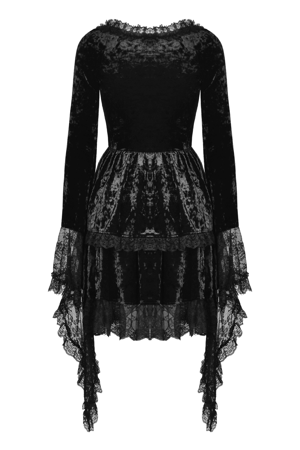 Gothic Dramatic Black Velvet Lace Asymmetrical Dress - image 5