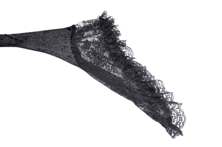 Gothic Dramatic Black Velvet Lace Asymmetrical Dress - image 8