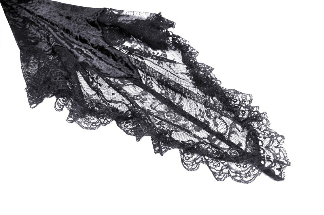 Gothic Dramatic Black Velvet Lace Asymmetrical Dress - image 9