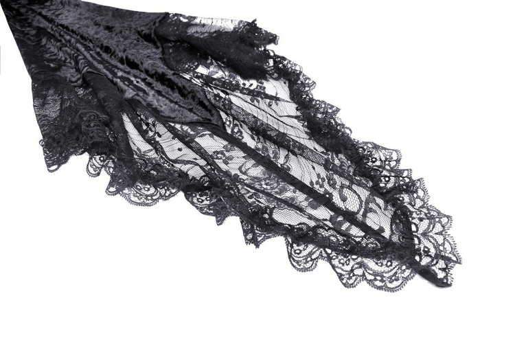 Gothic Dramatic Black Velvet Lace Asymmetrical Dress - image 9