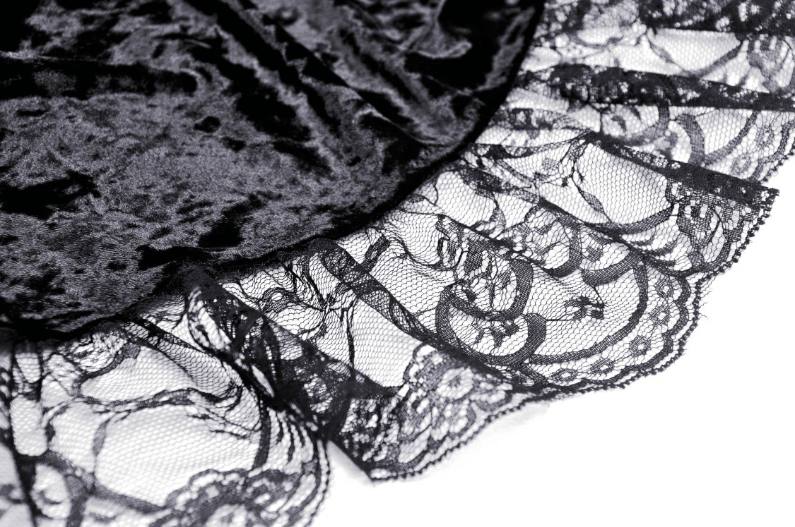 Gothic Dramatic Black Velvet Lace Asymmetrical Dress - image 12