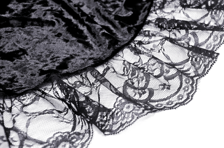 Gothic Dramatic Black Velvet Lace Asymmetrical Dress - image 12