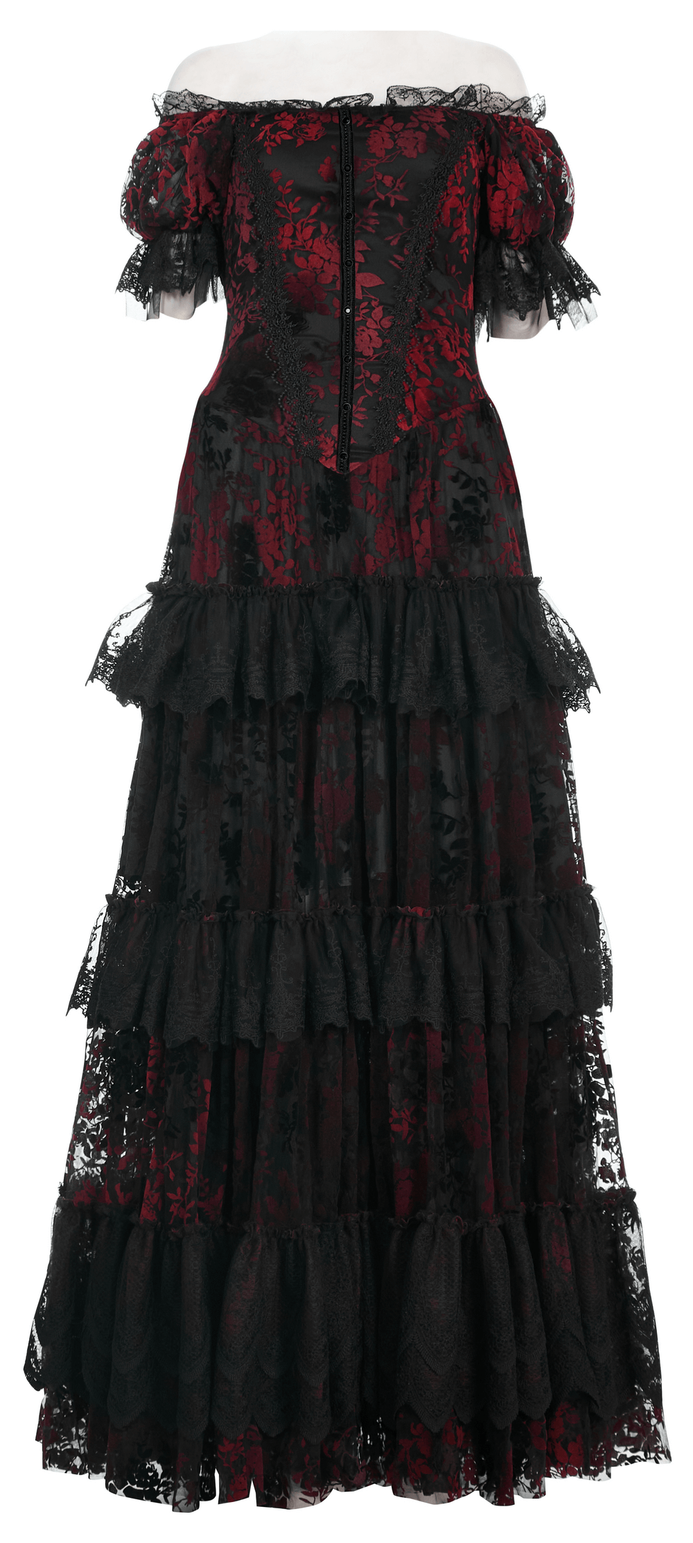Gothic Elegance Flocking Mesh Red Print Gown With Short Sleeves - image 7