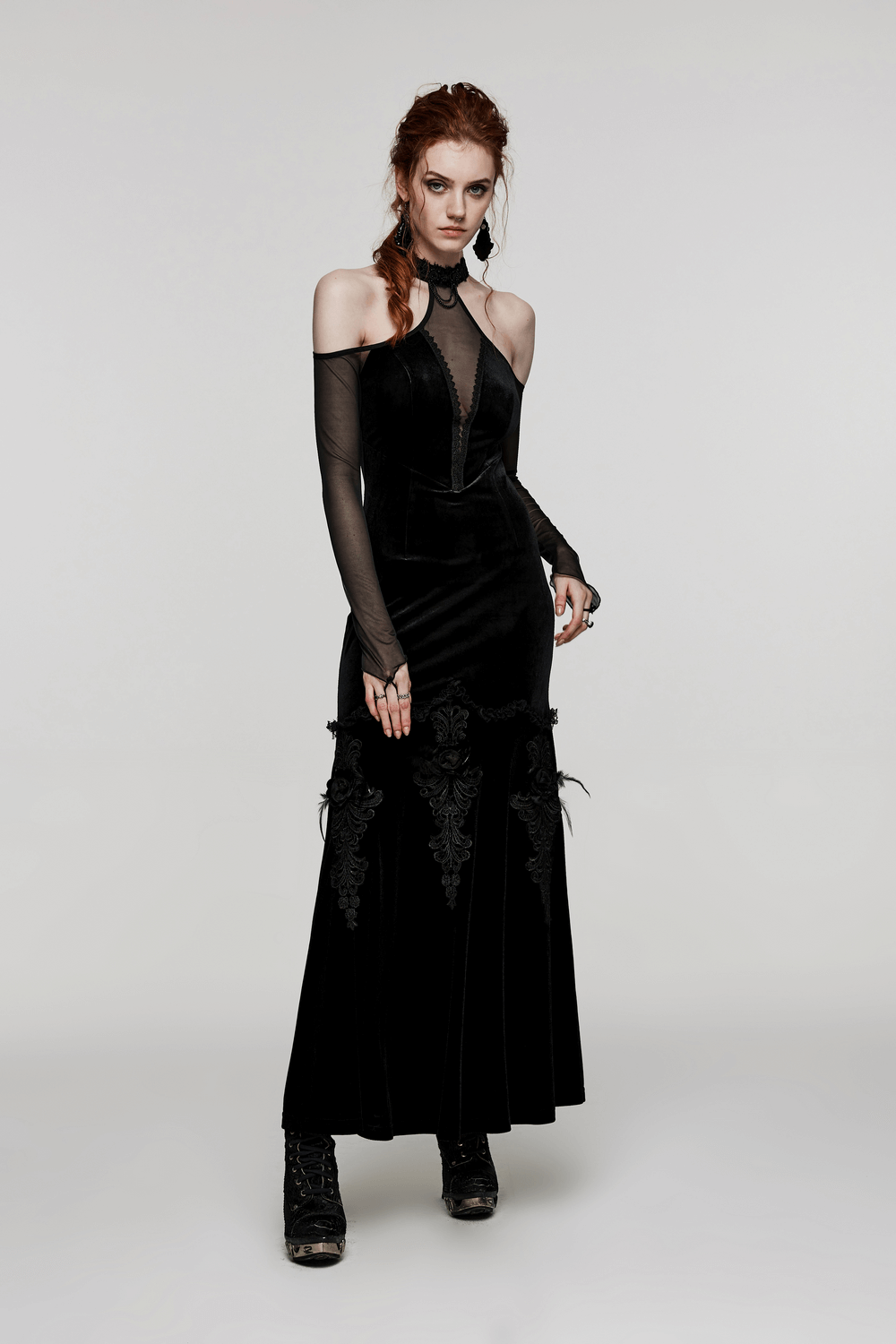 Gothic Elegance Velvet Gown Women's Long Dress - image 11