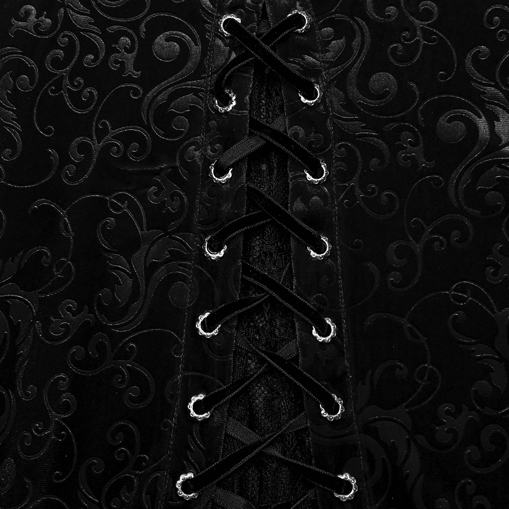 Gothic Elegance Velvet Lace-Up Long Dress in Black - image 7