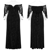 Gothic Elegance Velvet Lace-Up Long Dress in Black - image 3