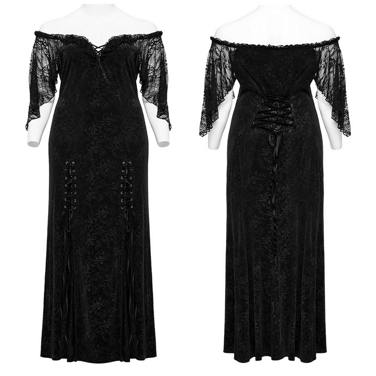 Gothic Elegance Velvet Lace-Up Long Dress in Black - image 3