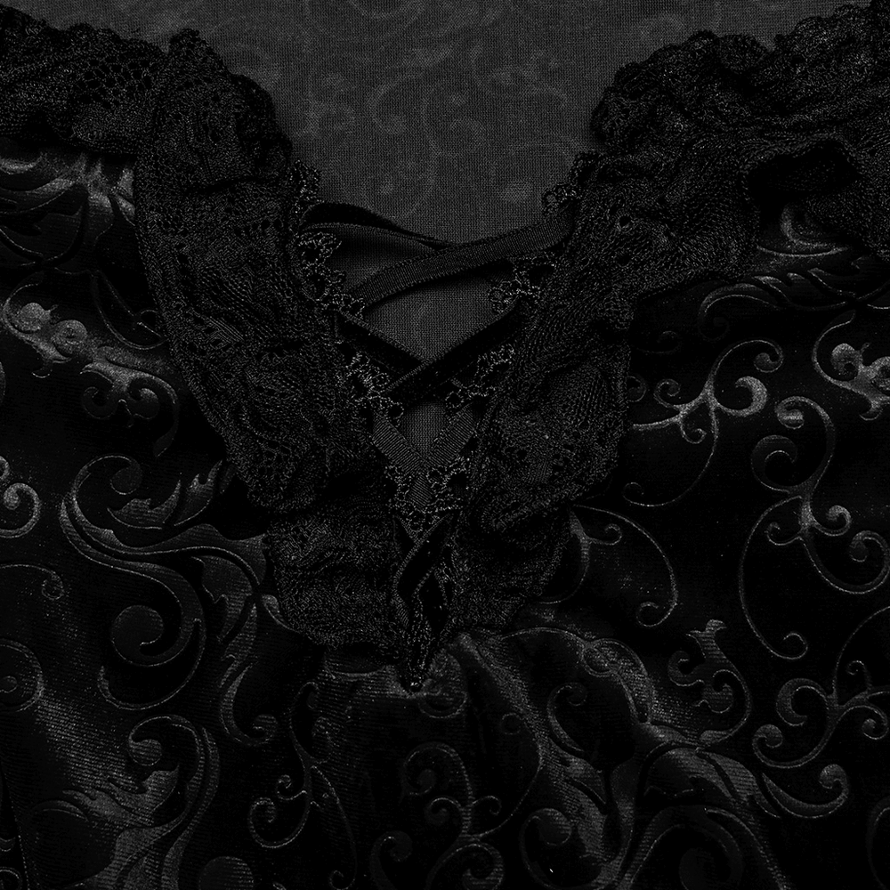 Gothic Elegance Velvet Lace-Up Long Dress in Black - image 8